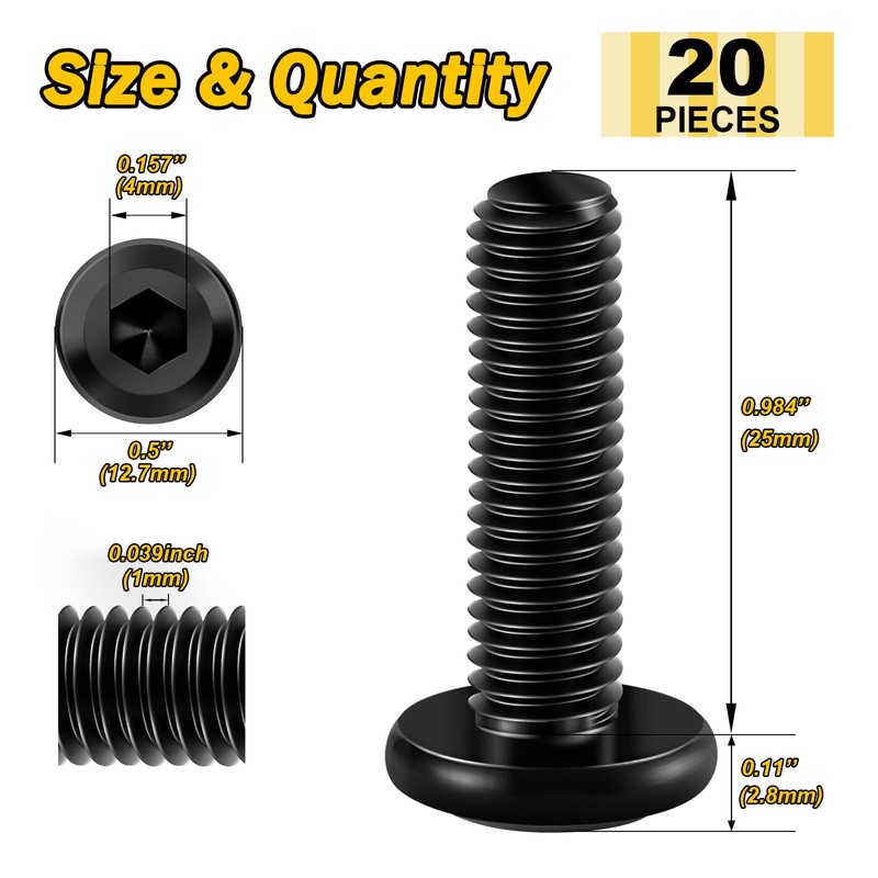 Mywish M6 x 25mm 20Pcs Countersunk Socket Cap Allen Bolts,