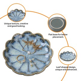 ALXBSONE Ceramic Jewelry Bowl, Lotus Flower Jewelry Tray, Key Rack, Bedside Decoration for Entryway, Table, Room Decor, Gift for Women (Petals Blue)