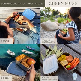 GREEN MUSE Brotdose Edelstahl 1400ml I Lunchbox mit 3 Fächern & Ersatzdichtung I auslaufsicher I Ideal als Brotzeitbox für Kindergarten, Schule, Arbeit, wandern (Kinder & Erwachsene)