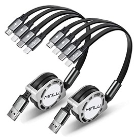 MINLU Cable de carga múltiple 4A, paquete de 2 cables de carga rápida retráctiles de 4 pies, cable de carga múltiple, cable USB 4 en 1 con puertos tip