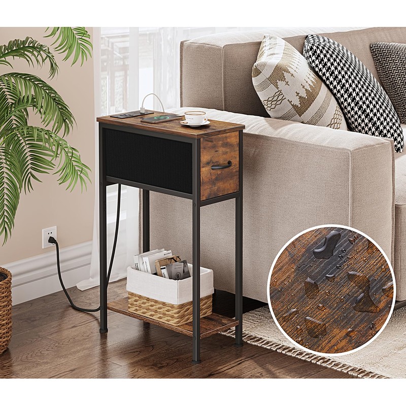 Vagusicc End Table Set of 2 with Charging Station, Narrow