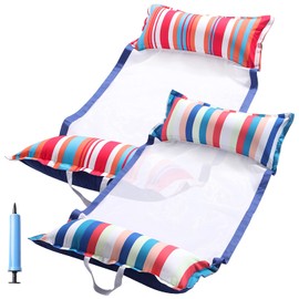 FindUWill Inflatable Pool Float, 2-Pack XL Soft Fabric Multi-Purpose Inflatable Water Hammock (Saddle, Lounge Chair, Hammock, Drifter), XL (Longer/Wider) Pool Lounge for Adults