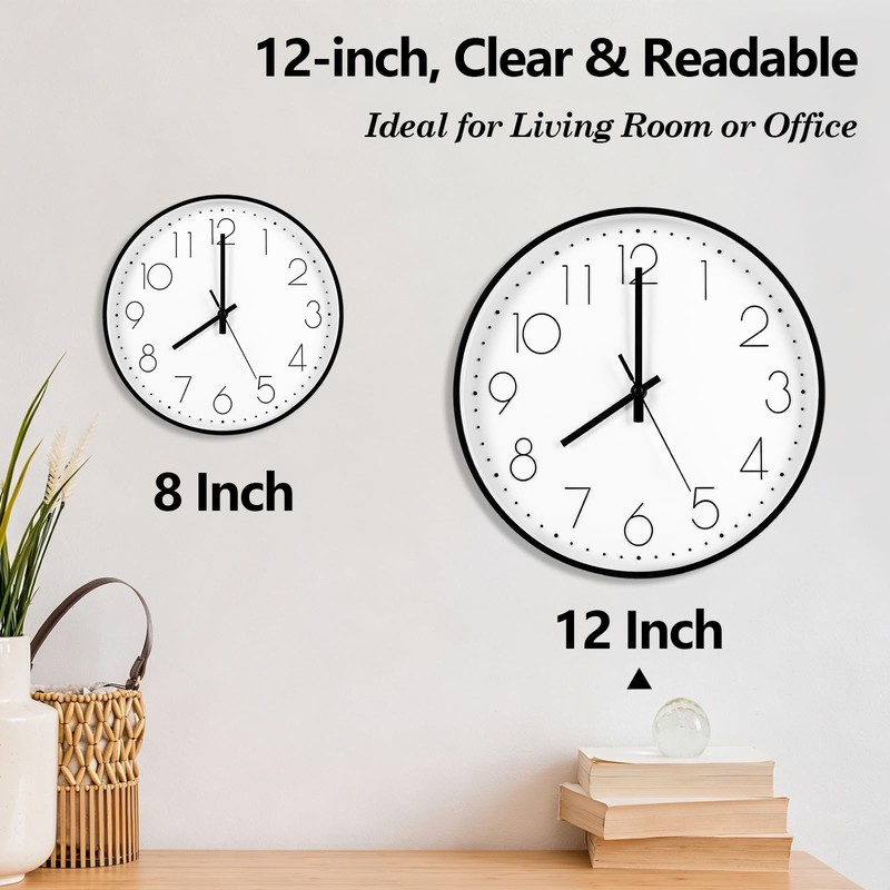 Wall Clock 2 Pack 12 Inch Silent Wall Clocks Battery