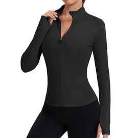 LOMON Women's Black Workout Jacket Athletic Black Zip Up Jacket Women Athletic Tops for Women Active Tops Golf XL