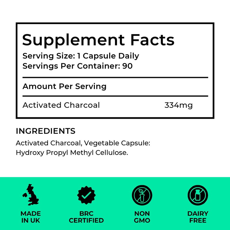High Strength Activated Charcoal Capsules | 334mg Per Capsule (not