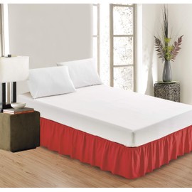 Sheets & Beyond Wrap Around Solid Microfiber Luxury Hotel Quality Fabric Bedroom Gathered Ruffled Bedding Bed Skirt 14 Inch Drop (Full, Red)