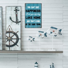 Putuo Decor Lake House Decor for Home Vintage Lake Metal Signs You Can’t Buy Happiness But You Can Buy A Lake Home And That’S Kind Of The Same Thing Tin Sign For Lake House Wall Decor 12x8 Inches