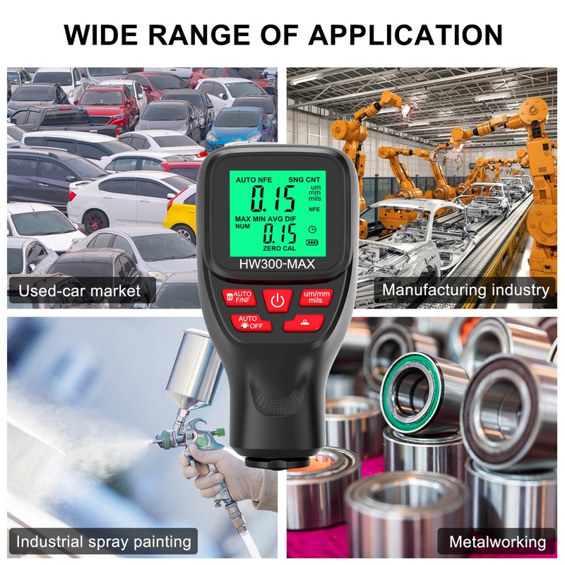 Paint Thickness Meter Gauge 0 To 2000UM Accuracy Auto Power