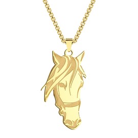 LUTAKU Men's Jewellery Horse Gold Necklace for Men Boys Unisex Memorial Pendant 316L Stainless Steel Hip Hop Chains for Men, Stainless Steel
