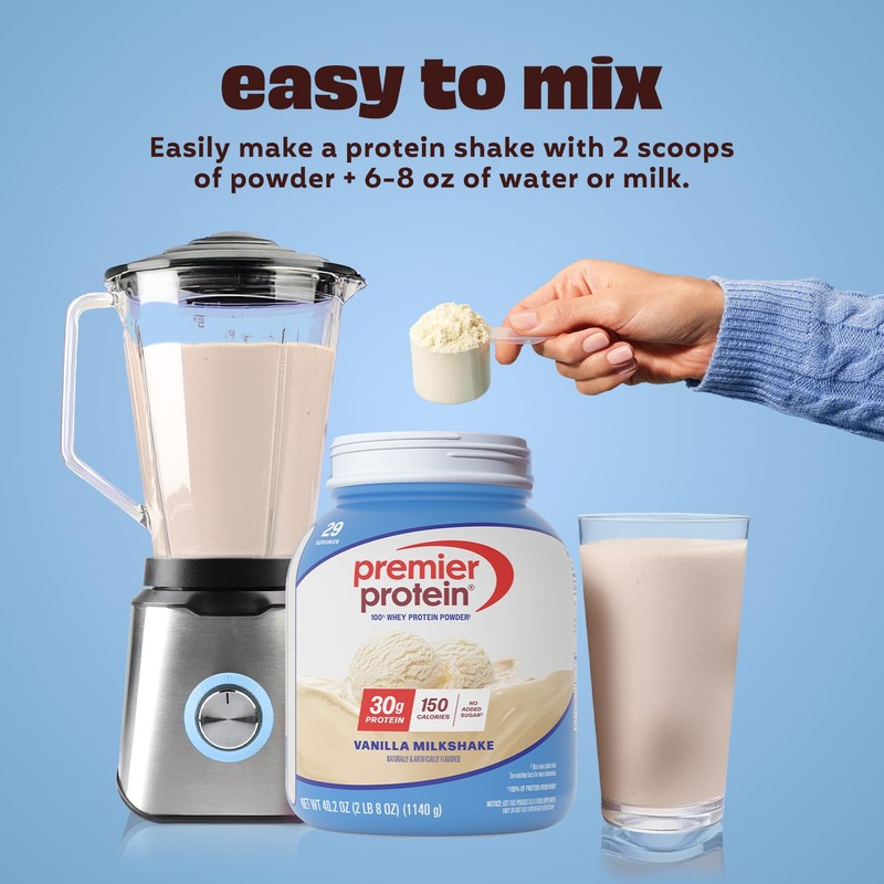 Premier Protein Powder, Vanilla Milkshake, 30g Protein, 1g Sugar, Gluten