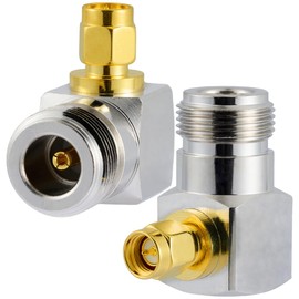 Vecys Pack of 2 SMA Male to N Female Right Angle RF Coaxial Adapter 50 Ohm SMA to N Right Angle High Frequency Coaxial Adapter for Antenna Adapter Wireless Device Equipment Signal Testing