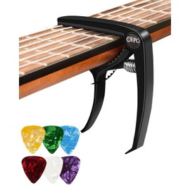 TPZORJX Capo for Guitar, Capo Guitars with 6 Picks, Capodasta Guitar for Ukulele, Western Guitar, Electric Guitar, Metal, Wood, Black