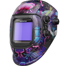 ARCCAPTAIN True Color Solar Power Welding Hood, 3.94"X3.66" Large Viewing Screen Auto Darkening Welding Helmet with 4 Arc Sensor Solar Powered, Wide Shade 4-5/5-9/9-13 Welding Mask, HSH-G999-PB