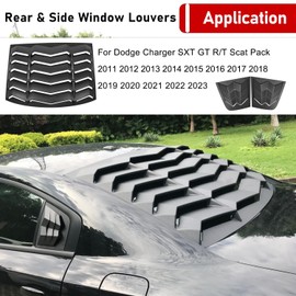 3pcs Rear & Side Window Louvers for 2011-2023 Dodge Charger SXT/GT/RT/RT Scat Pack/Scat Pack Widebody/SRT Hellcat Widebody, Matte Black ABS All Weather Windshield Sun Shade Cover