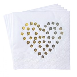 CLOVER 3-Ply Gold Foil Luncheon Napkins 6.5" x 6.5" – Lucky Four Leaf Clover Heart Pattern – Thick Absorbent Disposable Napkins for Wedding, Anniversary, St. Patrick's Day & Party Decoration (50 Pack)
