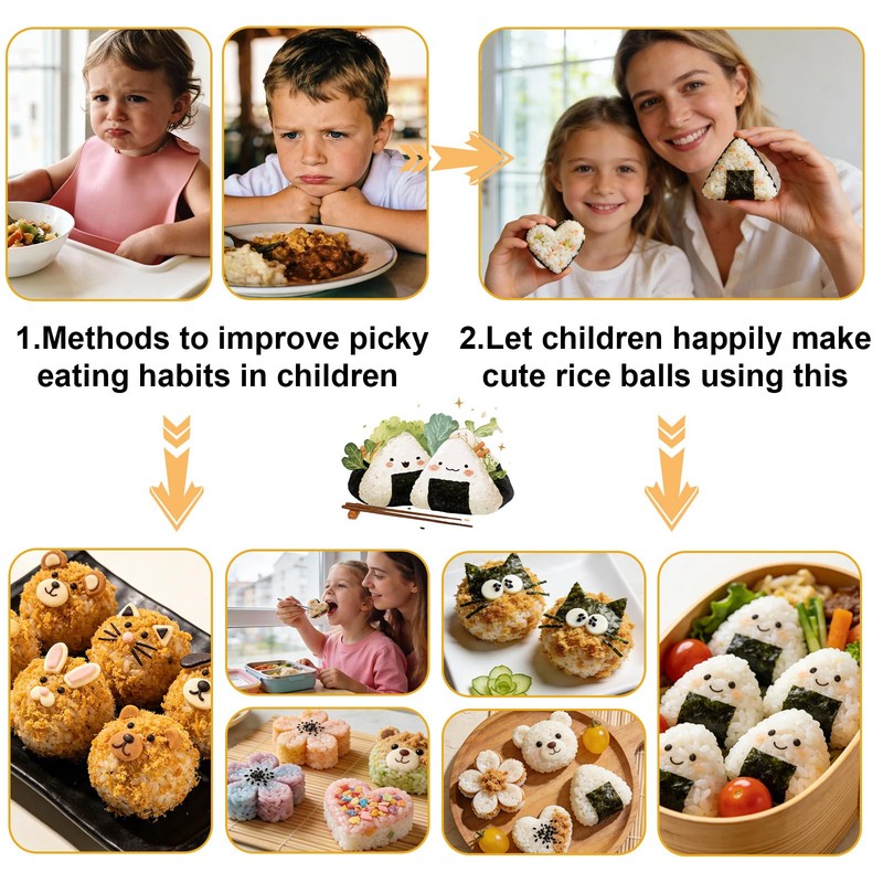 7pcs Rice Ball Mold Kit, Musubi Maker Set Shake Rice