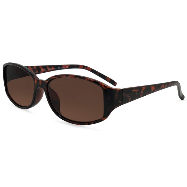 In Style Eyes Stylish Full Reader Sunglasses - Full-Rimmed, Oval Frame Cheater Glasses - Medium Tinted Non-Polarized Lens - Tortoise - 1.5x