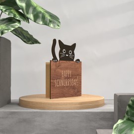 Happy Schnurrsday Holzkarte - Schnurrtag Geburtstagskarte | Katzenliebhaber, Katzenkarte, Karte für Katzenfreunde, Katzenfreundin, Lustiges Geschenk für Katzenfreunde