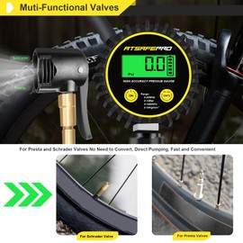 ATsafepro Digital Bike Tire Inflator with Pressure Gauge,Digital Tire Pressure Gauge with Inflator 200PSI/14Bar,Fits Schrader and Presta Bicycle Pump Valve Adapter for Air Compressor
