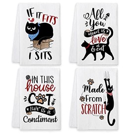 Bonsai Tree Cat Kitchen Towels, Cat Lover Gifts for Women Dish Towels Set of 4, Funny Cat Gifts for Cat Lovers Hand Towels, Cute Cat Sayings Tea Towels Housewarming Gifts for New Home Decor Mom