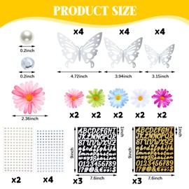 Maysing 34 Pcs Graduation Cap Decorations Kits, Includes Daisy Faux Flower Heads 3D Butterfly Stickers Self Adhesive Rhinestones Pearls Glitter Alphabet Letter Number Stickers for Grad Hat Topper DIY