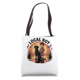 Local Boy Black Lab Marsh Scene Sunset Vintage Country Tote Bag