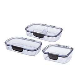 Progressive Prokeeper + Deli Storage Set: Air-Tight Silicone Sealed Containers w Grooved Bottom, Dry Erase Lid, BPA-Free, Stackable, Keeps Meats & Cheeses Fresh Longer, 3-Piece Set (1.65L, .69L, 1.6L)