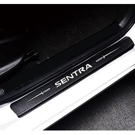 Duoles 4Pcs Door Sill Protector Reflective 4D Carbon Fiber Leather Sticker Door Entry Guard Stickers Scuff Plate Stickers for Nissan Sentra (White)