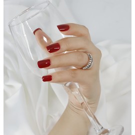 Press on Nails Short Square, BRCOK Full Cover False Nails Self Adhesive Jelly Glue on Nails Artificial Stick on Nails Reusable for Women and Girls,12 Sizes 24Pcs,Wine Red)