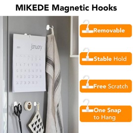 MIKEDE Magnetic Hooks Heavy Duty, 150LB Super Strong Magnetic Hooks for Cruise, Neodymium Earth Magnets with Hook for Hanging, Magnetic Metal Hanger for Fridge, Toolbox, Storage, (White, 4 Pack)