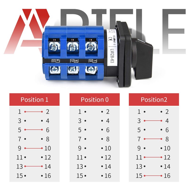 APIELE Changeover Selector Switch 63A 3 Position 16 Terminals Poles