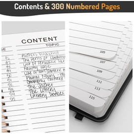 Forvencer Lined Spiral Journal Notebook with 300 Numbered Pages, A5 Thick Journals for Writing with 100GSM Paper, Hardcover Notebooks with Contents for Work, School, Women, Men, Black