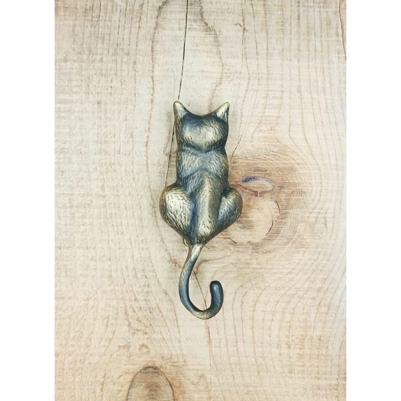 Anatolica Cat Door Knocker Solid Brass 6.11 inches (Antique Bronze)