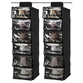 Garvee 2-Pack Hat Racks with Dust Cover, 6 Shelf Hanging Hat Organizer for Baseball Caps, Modern Black Cap Holder, Space Saving Cap Organizer for Men & Women Closets