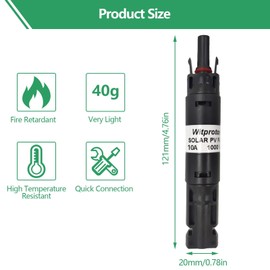10A Solar in-line Fuse Holder, IP68 1000V for Solar Panel and Inverter in Photovoltaic System, Male and Female Connector with 1 Fuse