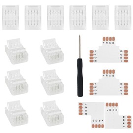 VIPMOON 12 Pcs 4 Pin LED Strip Light Connectors 10mm and 4pin L Shape Connector T Shape Connector RGB Corner Connector Right Angle for Waterproof or Non-Waterproof 5050 led Light Strip Solderless