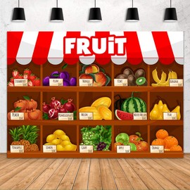 FHZON Fruit Supermarket Backdrop Summer Fruit Exhibition Harvest Season Strawberry Grapes Photo Booth Background Theme Party Decoration Supplies 7x5ft