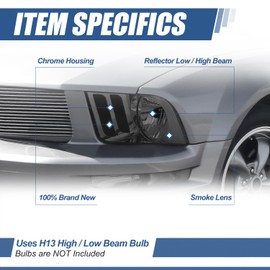 Auto Dynasty Headlights Assembly Compatible with 2005-2009 Ford Mustang Pony 5th Gen, Driver and Passenger Side Halogen Headlamps Replacement, Smoked Lens Clear Corner