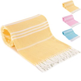 BonGu Turkish Beach Towel,180x90cm Oversized Turkish Cotton with Travel Bag Large Quick Dry Lightweight Turkish Beach Towels for Beach, Bath, Pool Travel Towels (Yellow)
