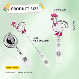Cowgirl Duck Badge Reel, Funny Silly Goose Badge Reels Retractable, Name Badge Holder Reel ID Clip, Cute Animal Pediatric Decorative for Nurse Nurses Office Worker Teacher Student