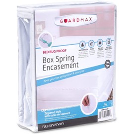 Guardmax Zippered Box Spring Encasement - 100% Waterproof Box Spring Protector - Blocks Out Dirt, Dust, BedBugs, and Moisture - Hypoallergenic and Noiseless (Full 54" x 75" x 10")