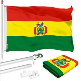 G128 Combo Pack: 6 Ft Aluminum Spinning Flagpole (Silver) & Bolivia Flag 3x5 Ft, LiteWeave Pro Series Printed 150D Polyester | Pole with Flag Included