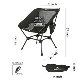 ROCK CLOUD 2 Pack Portable Camping Chair Ultralight Folding Chairs Outdoor for Camp Hiking Backpacking Lawn Beach Sports, Black