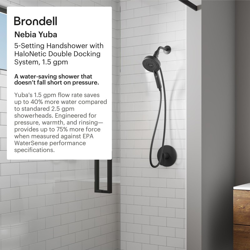 Brondell Nebia Magnetic Shower Head with Handheld Spray Combo, Yuba