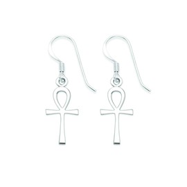 Sterling Silver Ankh Earrings - Ankh Drop Earrings - SIZE: 18mm x 7mm. Gift Boxed 6113