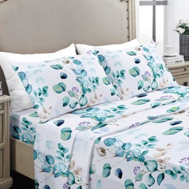 YIYEA Queen Sheet Set, Luxury 1800TC Hotel Quality Double Brushed Microfiber Floral Bed Sheets for Queen Size Bed, Extra Soft, Deep Pocket, Shrinkage and Fade Resistant, 4PC (Queen)