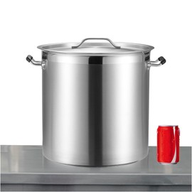 CURTA 32 Quart Large Stock Pot with Lid, NSF Listed, Induction Ready, 3-Ply Clad Base, 18/8 Stainless Steel Cooking Pot, Commercial Cookware for Soup, Stew & Sauce, Riveted Silicone Handle