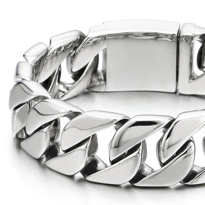 COOLSTEELANDBEYOND Masculine Mens Stainless Steel Large Link Curb Chain Bracelet,