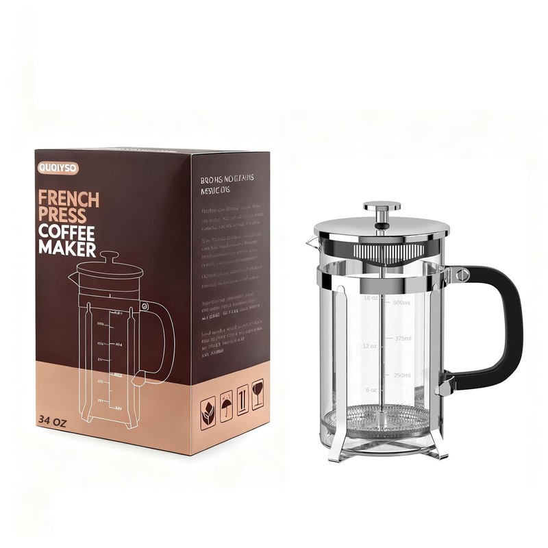 QUQIYSO French Press Coffee Maker 34oz 304 Stainless Steel French