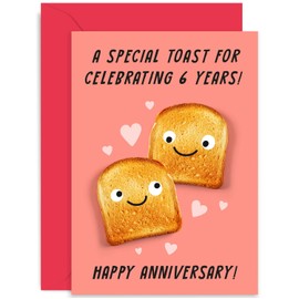 Old English Co. Cute 6th Wedding Anniversary Card for Him and Her - A Toast To You Pun Funny Anniversary Card for Husband Wife Son-in-law Daughter-in-law | Blank Inside with Envelope (6th)